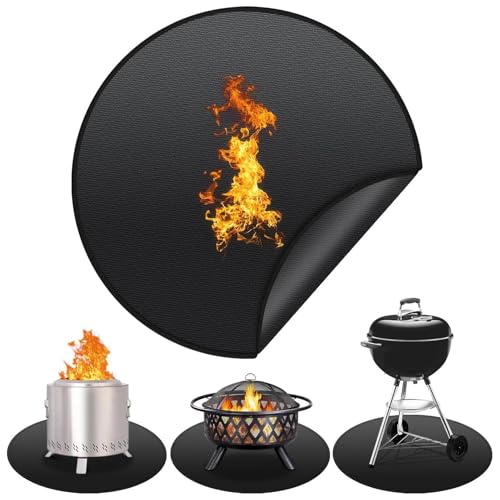 50cm Rund Feuerfeste Unterlage, Wiederverwendbare Feuergrubenmatte für Tischkamin, Silikonbeschichtet Brandschutzmatte, Schutzdeck und Patio Matte
