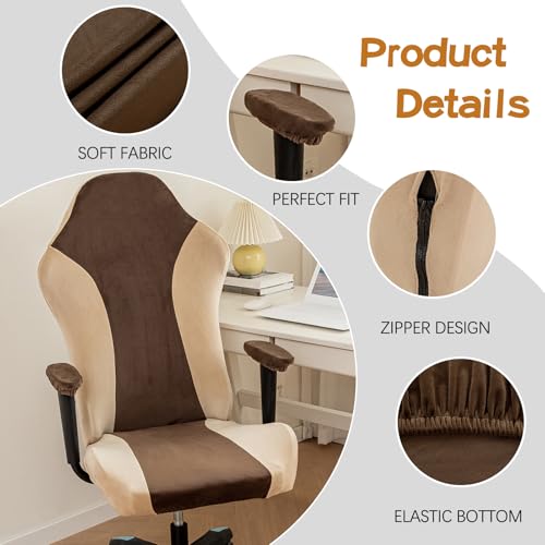 Ausing Gaming Stuhl Bezug Braun High Stretch Fleece Hohe Rückenlehne Spielstuhl Modern Dekorative Schonbezüge