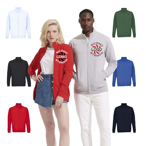Ristohouse Felpa/Giacca Full Zip Personalizzata con Ricamo Nome o Logo Aziendale – 280 g/m², 50% Cotone 50% Poliestere, Unisex, Divisa da Lavoro, Vari Colori e Taglie (RICAMO)