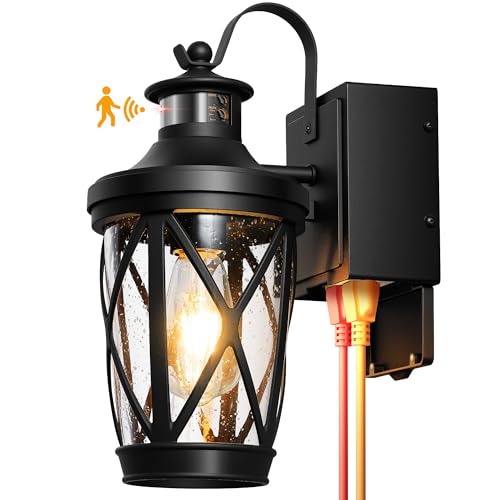 OPAXIS Motion Sensor Porch Light with Outlet, Outdoor Wall Light Fixtures with GFCI Outlet, Outdoor Sconces Wall Lighting with Seeded Glass, Waterproof Exterior Garage Lantern for Coach, Patio,Balcony by OPAXIS - Used condition - Image 9