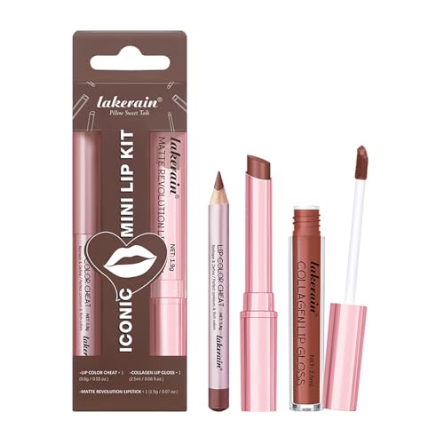 3PCS Matte Liquid Lipstick Lip Balm & Lip Liner Lip Kit, Hydrating Tinted Pink Lip Balm, Collagen Lip Gloss For Dry Lips, Waterproof Make Up Set (# 04 Nude Brown)