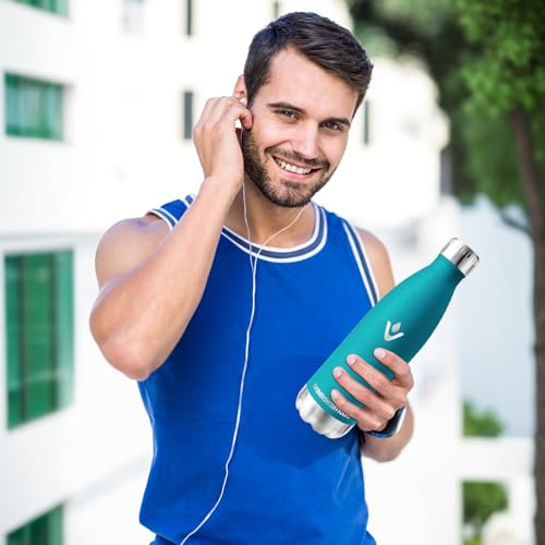 Trinkflasche Edelstahl, Trinkflaschen Kinder, 500ML BPA-frei, Thermosflasche, Wasserflasche Edelstahl Doppelwandig, Trinkflasche Kohlensäure Geeignet, Water Bottle für Fitness, Fahrrad, Schule 6