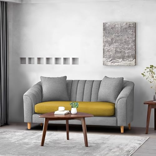 Image of Casaliving Doraldo 2 Seater Sofa Set for Living Room (Yellow Grey Colour) Premium Fabric Sofa