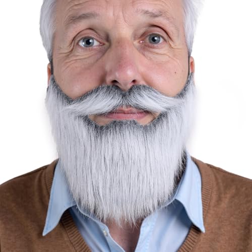 Honcloud Fake Beard with Adjustable Band Fits Costume Matching for Halloween Parties(Silver Gray)