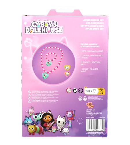 Joytoy Gabby’s Dollhouse Schmuckset: 1 Perlenarmband, 1 Perlenhalskettchen, 2 Ringe - in Geschenkpackung 12x2,5x18,5 cm