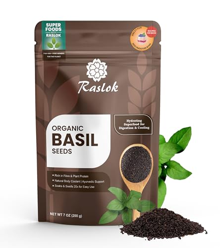 Raslok Basil Seeds (Sabja/Tukmaria) 7 oz | Natural Body Coolant & Fiber-Rich Superfood | Aids Digestion & Hydration | Non-GMO Vegan Gluten-Free | Resealable Pack