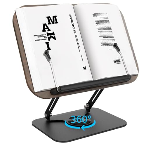 Gwezmxs Atril para Libros,Soporte Libros Leer, Atril para Estudiar, 360° Ajustable Madera, Plegable Atril Lectura, Book Stand Holder