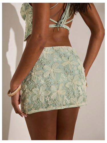 GORGLITTER Women's Low Rise Skirt Embroidered Floral Applique Bodycon Mini Skirts Country Concert Outfits2