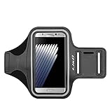Samsung Galaxy Note 7 Armband, J&D Sports Armband for Samsung Galaxy Note 7, Key holder Slot, Perfect Earphone Connection while Workout Running - Black