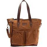  LECONI XL Shopper aus Canvas & Leder Vintage-Style Weekender Umhängetasche große Damen Tasche unisex Schultertasche Handgepäck-Tasche Beuteltasche 35x39x20cm LE0040-C, Cognac / Braun, L