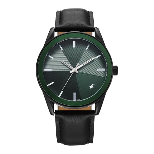 Image of Fastrack Stunners XI with Quartz Analog Dark Green Dial Black Leather Strap Watch for Men - 38215KL01