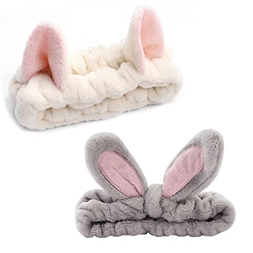 LSUWDE 2 Pack Face Wash Headband, Hair Band for Makeup Spa Headband, Cosmetic Headband, Elastic Coral Fleece Hair Bands