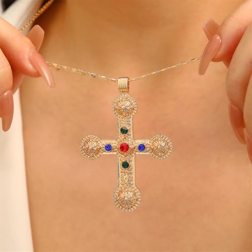 4Pcs Chunky Cross Necklaces for Women Gold/Silver Large Long Cross Pendant Necklace Y2K Trendy Statement Pearl Cross Chain Choker Cross Charm Jewelry4