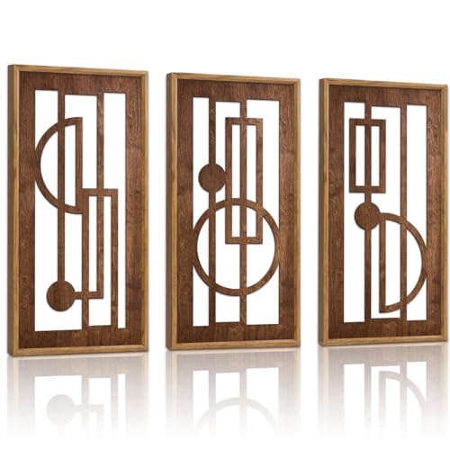 KAIRNE Abstract Geometric Wooden Wall Art Set of 3,Vintage Mid