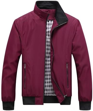 CNSTORE Jaqueta Bomber Masculina Com Zíper Gola Alta Forro Xadrez...