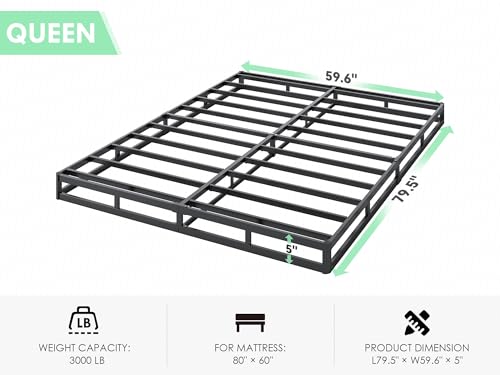 QEROMY Queen Box Spring - 5 Inch Low Profile Box Spring for Queen Bed, Sturdy Metal Frame Mattress Foundation, Easy Assembly, Quiet & Noise-Free - Thumbnail 2