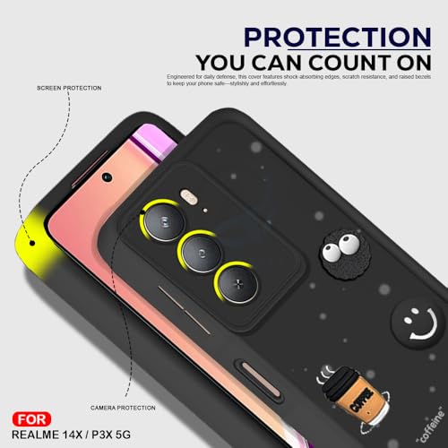 Image of AESTMO Back Case Cover for Realme 14X / P3X 5G | Cute Fun Cartoon 3D Ball | Coffee Silicone Case | Full Body Protection | Camera Protection Back Cover for Realme 14X / P3X 5G (Black)