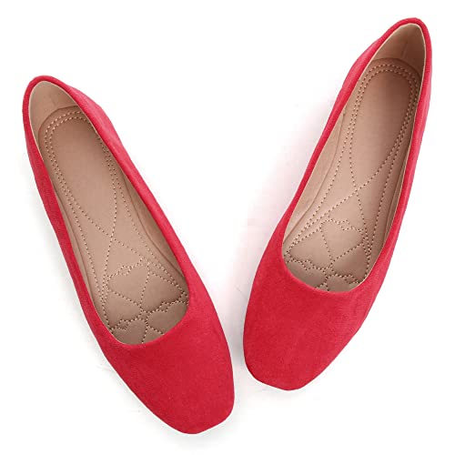 Image of ChaiRong Zhou Women Square Toe Ballets Flats Comfort Slip On Walking Shoes for Driving