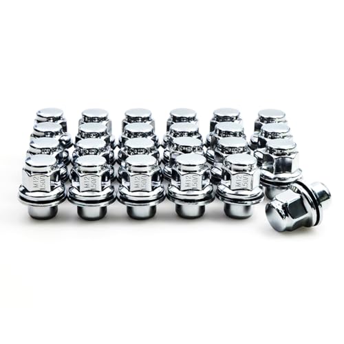 Image of Set of 24 12x1.5 Heat Treated Mag OEM Factory Washer Style 1.47 inch Chrome Lug Nuts for Toyota Tacoma 4 Runner SR5 Pre-Runner TRD Off-Road Limited OEM Replacement (24pcs, 8 Grade)