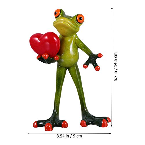 TOYANDONA Resin Frog Statue Green Frog Personalized Animal Figurines with Heart Model Ornament 14. 5x9x5cm for Garden Home Office Decoration - Image 2
