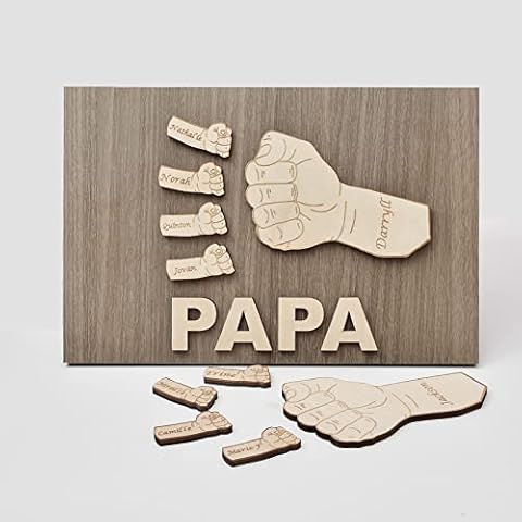 SOULSIS Father's Day Fist Wooden Wall Art,Custom Gift for Dad, Personalized Family Name Sign Grandpa,Wood Signs Customized Gifts Dad Birthday Fathers Home Decor, gray Cover