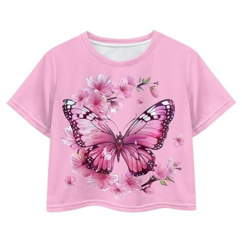 Image of Kids Crop Top Short Sleeve T-Shirts for Girls Size 5-14