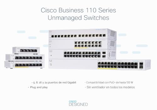 Switch no gestionado Cisco CBS110-16PP-D con 16 puertos GE y PoE parcial 3