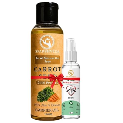 Image of Free Mosquito Repellent Spray with Sparshveda Carrot Seed Oil for Skin & Hair | 100% Pure Natural Carrot Oil for Glowing Skin, Anti-Aging & Hair Nourishment | Face & Body (120 ml)