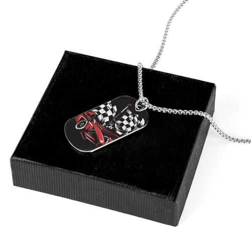 Car Racing Checkered Flag Novelty Memorial Necklaces Printed Metal Pendant Jewelry Funny Necklace Dog Tags for Men Women3