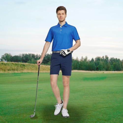 Image of M MAELREG Mens Golf Shirt Short Sleeve Dry Fit Print Moisture Wicking Performance Patterns Collared Polo Shirt
