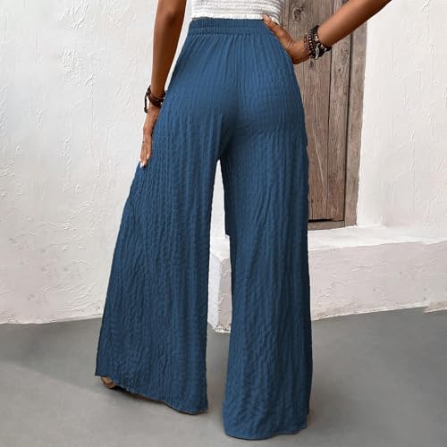 Women's Linen Wide Leg Pants High Waist Casual Long Lounge Adjustable Tie Business Casual Tie Knot Trousers Plus Size4
