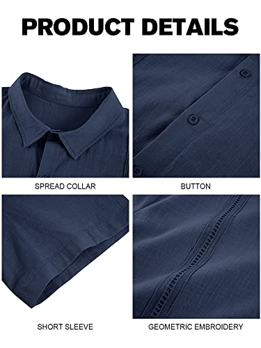 Ryannology Mens Guayabera Shirts Linen Short Sleeve Button Down Casual Beach Cuban Camp Mexican Shirt For Men #TOP2