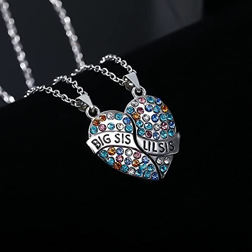 Kefley Big Sis Little Sis Necklace for 2 Matching Sister Necklace for 2 Lil Sister Birthday Gifts from Sister Christmas Gifts from Sister Heart Necklaces for 2 Twin Sister Gifts2