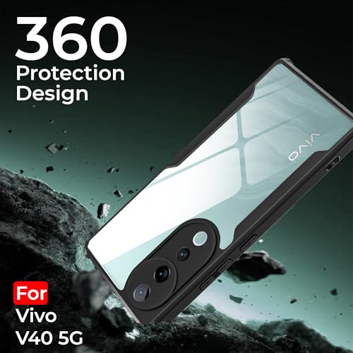 Image of A rtistque Clear Hard Transparent Acrylic Armor Anti-Drop Shockproof TPU Edge Back Cover Case for Vivo V40 - Black