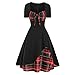 Produktbild Askwho Vintage Ladies Bow gestreiften Kurzarm Kleid Mittelalter Kleidung Damen,Steam Punk Gothic Kleid (Schwarz, s)