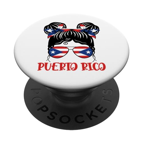Chica puertorriqueña pelo desordenado patriótico Puerto Rico Pride Kid PopSockets PopGrip Intercambiable