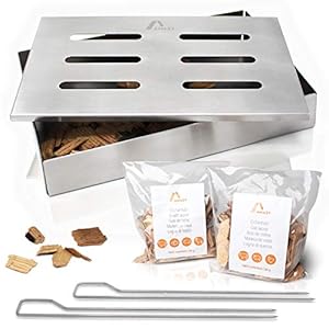 Amazy Roestvrij stalen rookbox incl. rookchips + 2 grillspiesen – de vaatwasmachinebestendige rookbox geeft elke vis of steak het traditionele American BBQ rookaroma