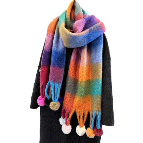 Écharpe arc-en-ciel en peluche NUEAYMS grand foulard doux à franges pour femme