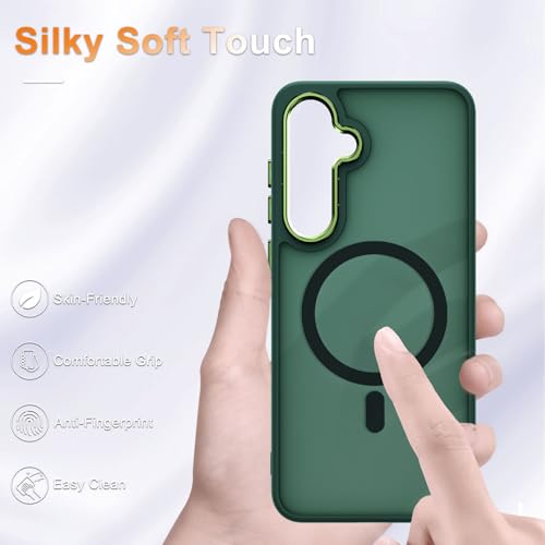 Image of for Samsung Galaxy S24 FE Case, Matte Magnetic Phone Case with 1 Screen Protector, Support for Magsafe, Translucent Frosted Slim Shockproof Protective Cover for Samsung Galaxy S24 FE, Dark Green