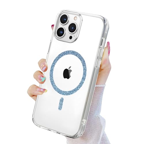 Image of AIBEX Back Cover Case Compatible with iPhone 14 Pro | Glitter Ring Cute Shiny Colorful Bling Case (Compatible with Magsafe) | Transparent PC+TPU Glossy Shiny Cover for Girls & Women - Blue