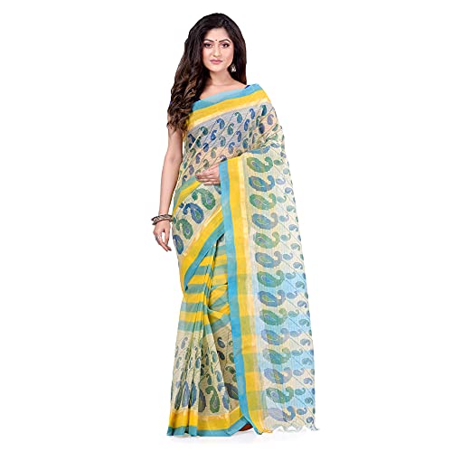 dB DESH BIDESH Women`s Bengal Tant Kolka Print Design Pure Handloom Cotton Saree Without Blouse Piece
