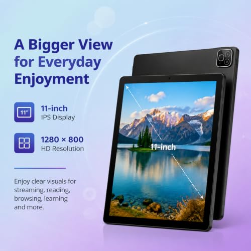 Image of Android 16 Tablet 11 inch, 32GB RAM 256GB ROM 1TB TF Expand, WiFi 6 Bluetooth 5.4, HD IPS Screen, 7800mAh Battery, Dual Camera 5MP 8MP, Face Unlock, Keyboard Stylus Mouse 2in1 Black