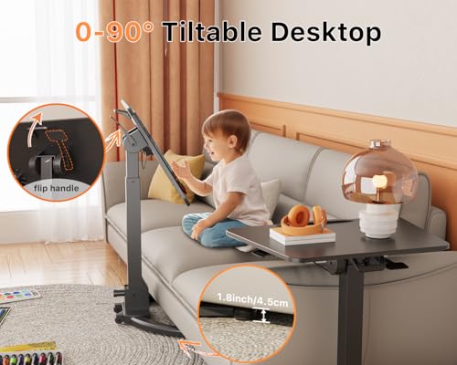 Image of JOY worker Foldable Mobile Standing Desk, Height Adjustable Sit Stand Desk, 90 Tiltable Rolling Laptop Table, Portable Workstation with Non-Slip Mat for Home Office, Holds Up to 22lbs, Black