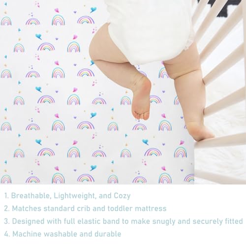 Image of Rainbow Baby Crib Sheet 52''x28'' Cute Rainbow Love Colorful Stretchy Fitted Crib Mattress Sheet for Boy Girl Crib Mattress Sheet Toddler Bed Sheets for Standard Crib and Toddler Mattresses
