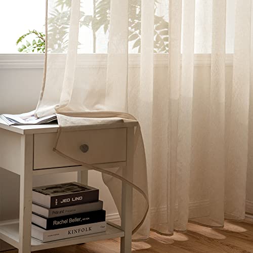 Woaboy Voile Gardinen Vorhänge Ösen 2er Set 140x245cm Beige – Ansicht 6