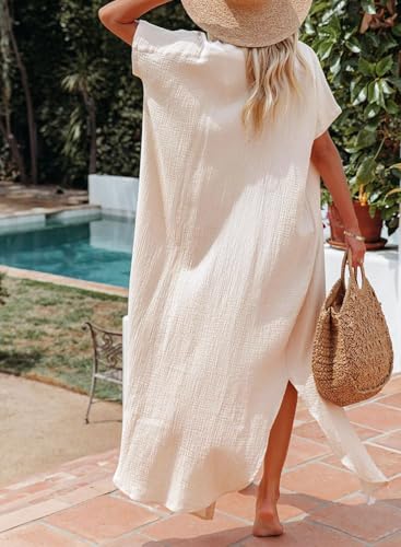 Image of Dokotoo Womens Long Cardigans Swimsuit Cover Ups Summer Beach Dress | Beach Vacation Clothes,Button Down Long Kimonos Cardigan,Side Split,Loose Fit Bathing Suit,Swimsuit Coverups Summer Dresses