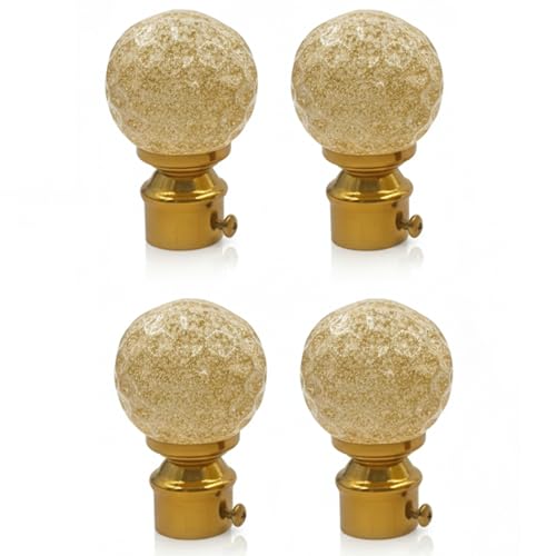 Image of Atlantic Curtain Rod Finials Set of 4, Decorative Textured Resin Globe Finials with Gold Finish for Standard Drapery Rods