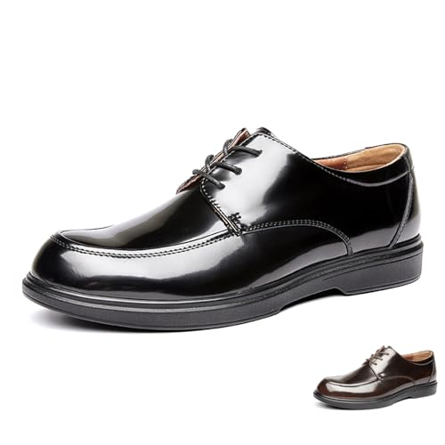Men's Bright Genuine Leather Dress Oxfords Shoes Fashion Patent Leather Round Toe Lace Up Low Top Derby Shoes Casual Business Office Wedding Formal Shoes