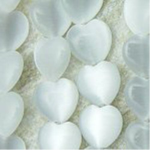 Heart-6mm-White Heart Shaped Cat's eye beads 6mm strand