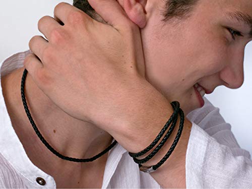 Fly Style Halskette aus Kunstleder schwarz geflochten mit Verschluss aus Edelstahl - Herren Kette, Längen:ca. 50.0 cm, Stärke:4 mm